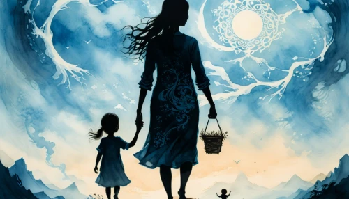 capricorn mother and child,alice,alice in wonderland,little girl and mother,star mother,sci fiction illustration,mystery book cover,mother earth,children's fairy tale,the little girl,gaia,little girl in wind,perfume bottle silhouette,mother,stepmother,amano,dreamcatcher,book cover,arrival,a collection of short stories for children,Art,Artistic Painting,Artistic Painting 48