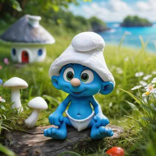 smurf figure,smurf,blue mushroom,mushroom landscape,lingzhi mushroom,toadstools,mushrooming,cute cartoon character,children's background,toadstool,popeye village,edible mushroom,situation mushroom,forest mushroom,mushroom island,mushroom,mushroom hat,skylanders,fairy village,agaric,Illustration,Realistic Fantasy,Realistic Fantasy 19