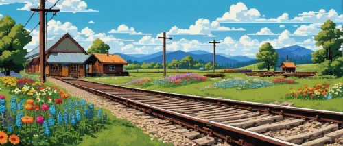 railroad station,railroad,railway,railroad track,railway track,wooden train,wooden railway,railroads,railroad crossing,train depot,train station,train track,railway tracks,railroad tracks,railway line,cartoon video game background,railroad line,the train station,children's railway,railway lines,Art,Artistic Painting,Artistic Painting 23