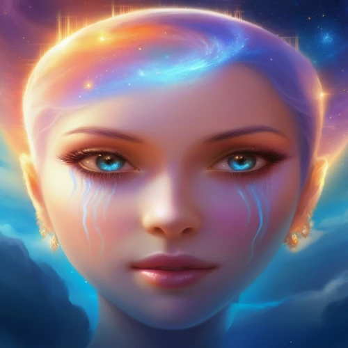 andromeda,angel's tears,horoscope libra,mystical portrait of a girl,aquarius,fantasy portrait,android game,sci fiction illustration,cancer icon,life stage icon,astral traveler,world digital painting,edit icon,witch's hat icon,virgo,head icon,zodiac sign libra,rosa ' amber cover,third eye,show off aurora,Illustration,Realistic Fantasy,Realistic Fantasy 01