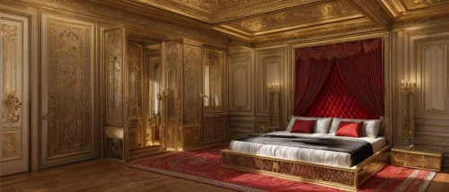 ornate room,napoleon iii style,sleeping room,great room,four poster,four-poster,luxury hotel,guest room,luxurious,interior decoration,gold wall,danish room,3d rendering,versailles,interior design,luxury,bedroom,gold lacquer,luxury bathroom,luxury home interior,Interior Design,Bedroom,Classical,Japanese Gothic