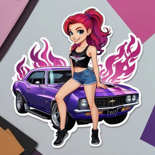 muscle car cartoon,dodge la femme,starfire,pony car,pink vector,muscle icon,car drawing,pink car,vector illustration,rockabella,girl and car,vector graphic,car model,muscle car,vector girl,vector art,dacia,chevrolet bel air,twitch logo,cartoon car,Unique,Design,Sticker