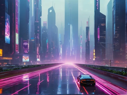 futuristic landscape,cyberpunk,futuristic,metropolis,cityscape,city highway,fantasy city,neon arrows,dystopian,80s,shanghai,colorful city,vapor,the city,urban,tokyo city,cities,city at night,dystopia,dusk,Conceptual Art,Oil color,Oil Color 15