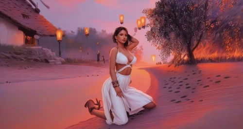 fantasy picture,world digital painting,fantasy art,photo painting,girl in a long dress,girl on the river,romantic portrait,romantic look,digital compositing,evening dress,wedding gown,photomanipulation,wedding dress,landscape background,bridal,creative background,pink dawn,desert rose,image manipulation,celtic woman,Illustration,Paper based,Paper Based 04