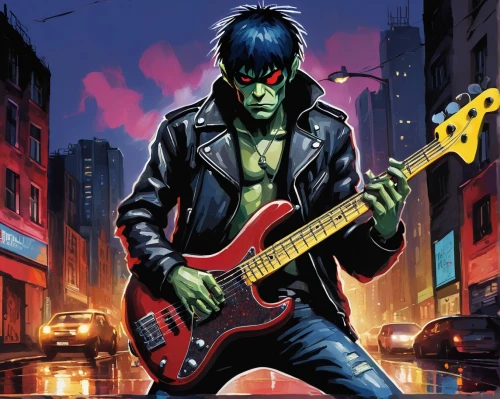 electric guitar,epiphone,green goblin,rocker,guitar player,ibanez,bass guitar,painted guitar,rock music,frankenstein,guitor,rock 'n' roll,guitar solo,punk,rock band,guitar,rock and roll,avenger hulk hero,guitar head,rock'n roll,Art,Artistic Painting,Artistic Painting 37