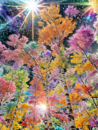 colorful tree of life,sakura tree,flower tree,colorful leaves,sakura trees,autumn tree,magic tree,autumn in japan,flower carpet,flowers celestial,the japanese tree,blossom tree,colored leaves,fairy galaxy,splendor of flowers,japanese floral background,multiple exposure,autumn flower,flower blanket,autumn scenery