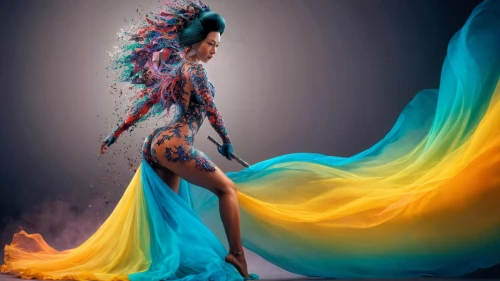 neon body painting,bodypainting,body painting,color feathers,bodypaint,body art,merfolk,fairy peacock,girl in a long dress,mermaid background,mermaid tail,fantasy art,the festival of colors,spectral colors,fantasy woman,flamenco,fire dancer,colorfulness,prismatic,mermaid