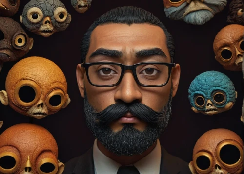 miguel of coco,day of the dead frame,3d man,cholado,calavera,portrait background,cgi,day of the dead icons,cinema 4d,puppets,professor,man portraits,money heist,owl background,gentleman icons,clay animation,avatars,coco,el salvador dali,spy,Illustration,Abstract Fantasy,Abstract Fantasy 19