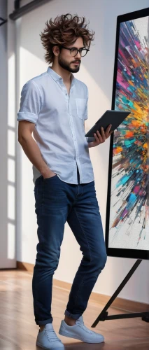 painting technique,blur office background,computer art,man with a computer,digiart,art with points,art model,male poses for drawing,creative background,table artist,digital creation,art painting,holding a frame,meticulous painting,graphics tablet,advertising figure,flat panel display,abstract painting,computer graphics,art,Illustration,Realistic Fantasy,Realistic Fantasy 28