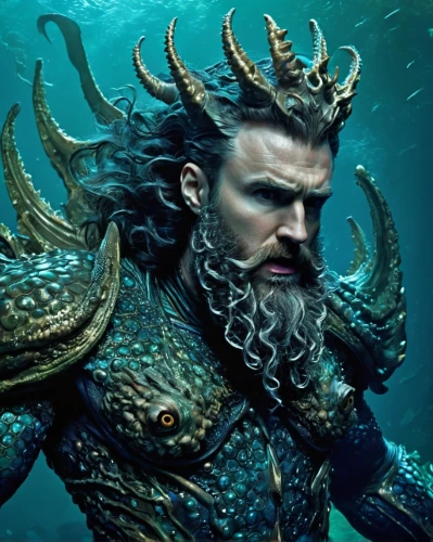 aquaman,god of the sea,sea god,poseidon god face,poseidon,merman,sea man,viking,sea devil,thorin,vikings,the man in the water,under sea,el mar,coral guardian,heroic fantasy,god of thunder,marine animal,merfolk,marine biology,Illustration,Realistic Fantasy,Realistic Fantasy 47