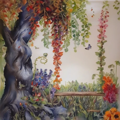 floral corner,wisteria shelf,flower tree,flower painting,watercolor background,flower booth,sunflowers in vase,watercolor tree,corner flowers,flora,floral garland,falling flowers,fiori,floral composition,flourishing tree,fruit tree,wreath of flowers,ikebana,climbing garden,garden of eden,Illustration,Paper based,Paper Based 04