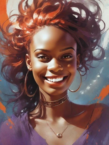 a girl's smile,african woman,moana,a smile,maria bayo,chaka,rosa ' amber cover,cg artwork,girl portrait,afroamerican,viola,nigeria woman,portrait background,scarlet witch,african american woman,fantasy portrait,grin,digital painting,ghana,tiana