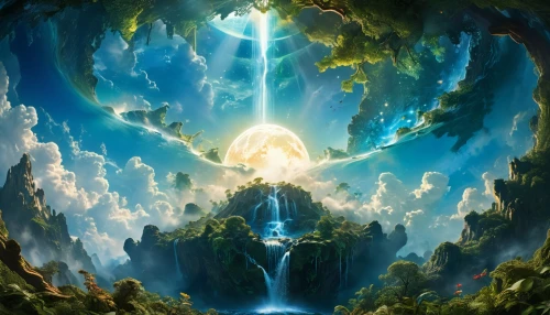 the pillar of light,holy forest,fantasy picture,fairy world,beam of light,fantasy landscape,heaven gate,fantasy art,elven forest,fairy forest,jrr tolkien,god rays,the mystical path,druid grove,light bearer,pillars of creation,world digital painting,ascension,background image,3d fantasy,Conceptual Art,Fantasy,Fantasy 05