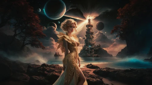 fantasy picture,sorceress,fantasy art,priestess,the enchantress,faerie,fantasy woman,fantasy portrait,mystical portrait of a girl,fantasia,queen of the night,fairy queen,dryad,rusalka,faery,light bearer,photomanipulation,3d fantasy,mirror of souls,celtic queen