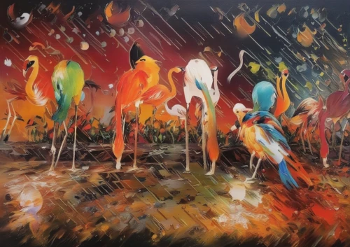 cuba flamingos,flamingos,flamingoes,bird painting,colorful birds,oil painting on canvas,tropical birds,group of birds,crying birds,wild birds,glass painting,the birds,migration,birds on a branch,fire birds,songbirds,flamingo couple,flock of birds,garden birds,oil painting,Illustration,Paper based,Paper Based 04