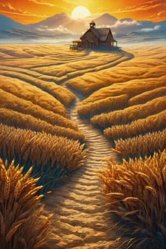 sand road,wheat field,dune landscape,desert landscape,desert desert landscape,wheat fields,strand of wheat,desert,fantasy landscape,sand paths,desert background,field of cereals,landscape background,yellow grass,dune sea,rural landscape,mushroom landscape,straw field,the desert,the road to the sea,Illustration,Realistic Fantasy,Realistic Fantasy 39