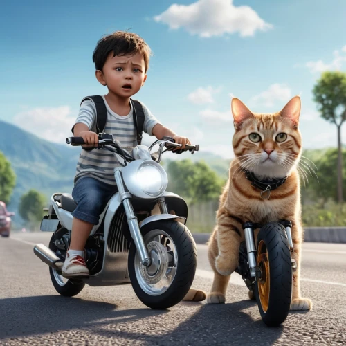 motorcycle racing,motorcycles,motorbike,motorcycling,bike kids,street cat,red tabby,biker,motorcycle racer,grand prix motorcycle racing,family motorcycle,scooter riding,toy motorcycle,american shorthair,motor-bike,motorcycle,american bobtail,two cats,tom cat,young cat,Photography,General,Realistic