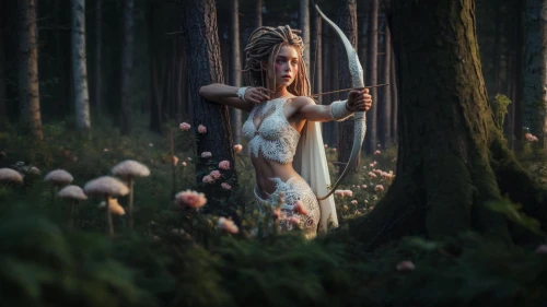 ballerina in the woods,fae,dryad,faerie,faery,bow and arrows,fantasy picture,elven,fantasy portrait,the enchantress,photo manipulation,photomanipulation,wood elf,fantasy art,fairy tale character,faun,rusalka,bows and arrows,digital compositing,photoshop manipulation