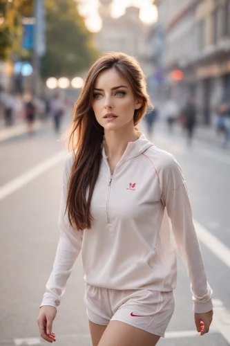 woman walking,girl walking away,long-sleeved t-shirt,female model,female runner,women fashion,menswear for women,sprint woman,women clothes,girl in t-shirt,long-sleeve,walking,bolero jacket,women's clothing,on the street,light pink,active shirt,see-through clothing,advertising clothes,woman free skating,Photography,Natural