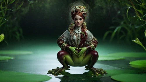 woman frog,lily of the nile,crocodile woman,dryad,aquatic herb,faery,aquatic plant,frog prince,scandia gnome,swamp,pond frog,fantasy picture,frog figure,swamp iris,aquatic plants,frog background,rusalka,water lotus,lily pad,janmastami