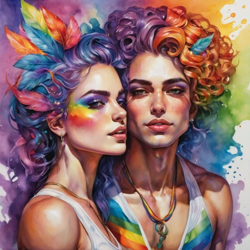 unicorn and rainbow,lgbtq,colorful heart,two people,young couple,rainbow butterflies,gemini,rainbow colors,boy and girl,glbt,painted hearts,pride,rainbow color palette,boho art,inter-sexuality,color pencils,gay love,the festival of colors,beautiful couple,psychedelic art,Illustration,Paper based,Paper Based 04