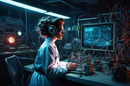 transistor checking,telephone operator,sci fiction illustration,sci fi surgery room,girl at the computer,women in technology,transistor,cybernetics,switchboard operator,circuitry,cyberpunk,laboratory,transistors,watchmaker,researcher,computer art,electrical engineer,theoretician physician,connections,electronics,Illustration,Retro,Retro 10