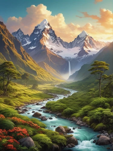 mountain landscape,mountainous landscape,landscape background,fantasy landscape,mountain scene,landscape mountains alps,beautiful landscape,nature landscape,mountainous landforms,mountain valleys,the landscape of the mountains,landscapes beautiful,natural landscape,natural scenery,river landscape,bernese alps,the natural scenery,background view nature,mountain range,high landscape,Illustration,Abstract Fantasy,Abstract Fantasy 11