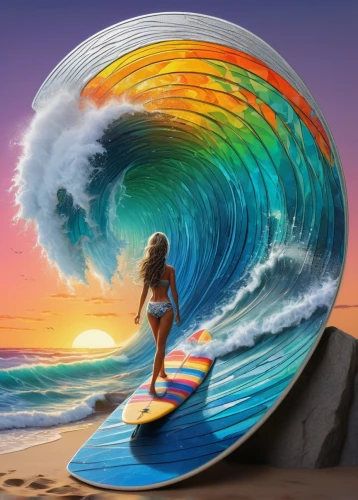 rainbow waves,surfboard,surfboard shaper,surfboards,surfing,surf,surfer,big wave,surfboard fin,surfing equipment,surfer hair,surfboat,surfers,big waves,wave pattern,braking waves,skimboarding,wave,stand up paddle surfing,bodyboarding,Art,Artistic Painting,Artistic Painting 49