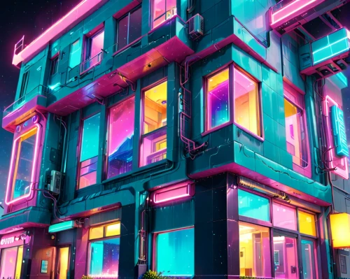 neon ghosts,colorful facade,neon,neon candies,neon coffee,colorful city,neon light,colored lights,neon lights,neon colors,neon arrows,apartment building,apartments,80's design,apartment block,neon tea,apartment house,techno color,colorful light,abstract retro,Anime,Anime,General