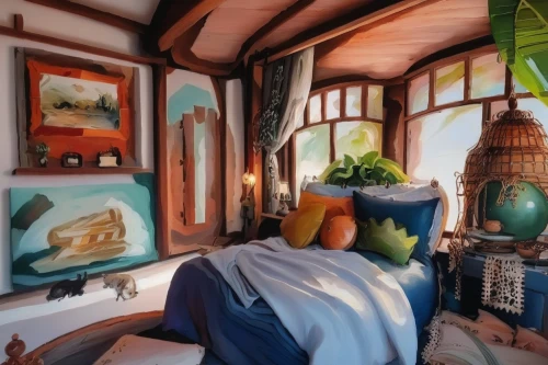 guest room,studio ghibli,bedroom,children's bedroom,sleeping room,guestroom,boy's room picture,meticulous painting,attic,the little girl's room,japanese-style room,four poster,house painting,danish room,livingroom,room,world digital painting,modern room,boho art,one-room,Illustration,Paper based,Paper Based 04