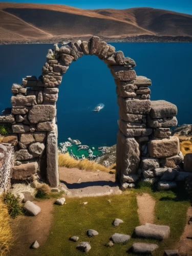 orkney island,sunken church,wishing well,stargate,titicaca,rock arch,virtual landscape,stone oven,semi circle arch,the ruins of the,portals,underwater oasis,background with stones,ring of brodgar,3d render,mausoleum ruins,el arco,ruins,uninhabited island,hole in the wall,Photography,General,Fantasy