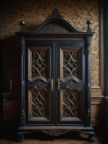 armoire,dark cabinetry,china cabinet,cabinet,dark cabinets,antique furniture,cabinetry,iron door,wrought iron,wooden door,chiffonier,art nouveau frame,decorative frame,home door,grandfather clock,openwork frame,hinged doors,steel door,room divider,the door,Photography,Black and white photography,Black and White Photography 03