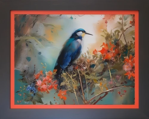 bird painting,floral and bird frame,blue birds and blossom,sunbird,old world oriole,kingfisher,bird frame,rosella,magpie,blue parrot,humming-bird,blue bird,toucans,birds blue cut glass,humming birds,flower and bird illustration,oriole,coastal bird,humming bird,nature bird,Illustration,Paper based,Paper Based 04