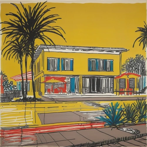 matruschka,mid century modern,mid century,mid century house,roy lichtenstein,store fronts,andy warhol,1955 montclair,art deco,cool woodblock images,ann margarett-hollywood,ester williams-hollywood,real-estate,house drawing,street scene,warhol,1950s,postit,houses clipart,beverly hills,Art,Artistic Painting,Artistic Painting 51