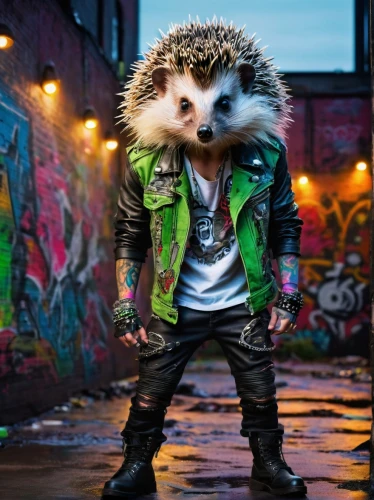 rocket raccoon,raccoon,opossum,badger,north american raccoon,common opossum,hedgehog,sonic the hedgehog,amur hedgehog,punk,raccoons,rocket,coatimundi,szymbark,ferret,mustelid,virginia opossum,young hedgehog,honey badger,fur clothing,Illustration,American Style,American Style 08