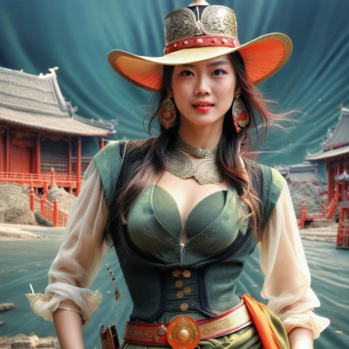 vietnamese woman,chinese background,miss vietnam,yi sun sin,vintage asian,asian costume,cowgirl,inner mongolian beauty,mulan,asian woman,western,chinese art,wuchang,cowgirls,phuquy,wild west,asian culture,sheriff,korean culture,world digital painting,Photography,General,Realistic