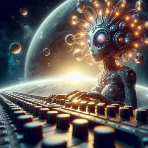 fractal environment,b3d,trip computer,orbital,cyclocomputer,astral traveler,synthesis,electron,3d fantasy,midi,cinema 4d,computer art,oscillator,robot in space,synthesizer,scifi,space art,fractalius,apiarium,inner space