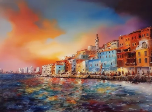 italian painter,venetian,sea landscape,colorful city,art painting,camogli,murano,the carnival of venice,venice,hallia venezia,venezia,water colors,vernazza,oil painting on canvas,watercolor background,world digital painting,bari,watercolor painting,panoramic landscape,mediterranean,Illustration,Paper based,Paper Based 04