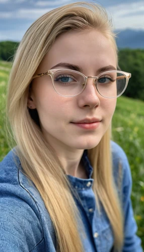 portrait background,olallieberry,silphie,farm background,silver framed glasses,green background,farm girl,photographic background,reading glasses,with glasses,landscape background,swedish german,jeans background,biologist,hdr,hd,eufiliya,green screen,bio,denim background,Photography,General,Realistic