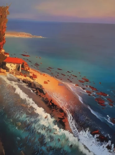 cliffs ocean,red cliff,coastal landscape,shipwreck beach,sea stack,sea landscape,cliffs,beach landscape,sunset cliffs,cliff coast,coast sunset,red sand,coastline,the wreck of the ship,cliff top,the cliffs,cliff beach,mushroom island,sand coast,seaside view,Illustration,Paper based,Paper Based 04