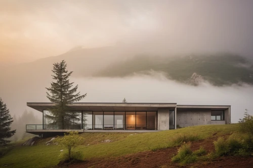 house in mountains,house in the mountains,swiss house,mountain hut,foggy landscape,the cabin in the mountains,modern house,beautiful home,dunes house,house with lake,morning mist,eastern switzerland,chalet,home landscape,holiday home,southeast switzerland,south-tirol,mountain huts,hill station,alpine hut,Photography,General,Realistic