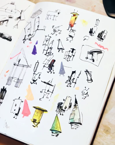 music sheets,sketchbook,paper scraps,studies,musical paper,felt tip pens,musical notes,watercolor shops,drawing trumpet,piano books,page dividers,sheet of music,instruments,music notations,musical instruments,fountain pens,watercolor arrows,notebooks,music notes,clip board