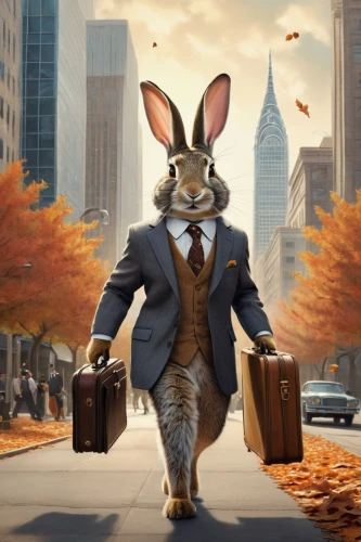 hare trail,american snapshot'hare,jack rabbit,transporter,businessman,conductor,business bag,businessperson,peter rabbit,business man,suit actor,business appointment,anthropomorphized animals,thumper,hare of patagonia,gray hare,business time,hare,rebbit,briefcase,Conceptual Art,Daily,Daily 05