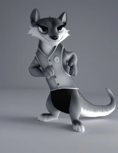 musical rodent,3d model,weasel,3d rendered,3d figure,3d render,kobold,mustelid,banjo bolt,character animation,cartoon cat,stylized,madagascar,raccoon,long tailed weasel,grayscale,gray animal,stoat,mammal,3d modeling,Photography,General,Realistic