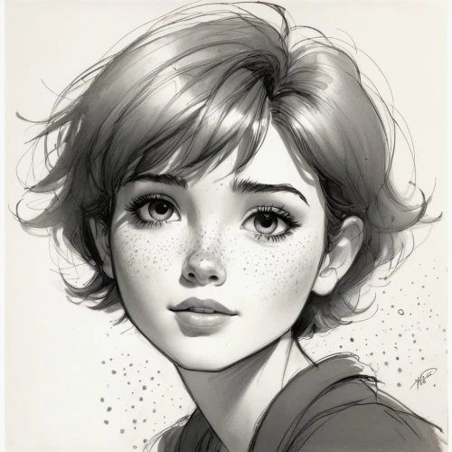 girl portrait,girl drawing,clementine,pixie cut,audrey,pixie-bob,graphite,vector girl,illustrator,portrait of a girl,elsa,digital painting,charcoal pencil,pencil drawings,fantasy portrait,pencil drawing,child portrait,pixie,cinnamon girl,princess anna,Illustration,Black and White,Black and White 08