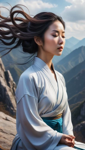 inner mongolian beauty,reiki,tea zen,japanese martial arts,japanese woman,mulan,mountain spirit,sōjutsu,taijiquan,baguazhang,japanese background,japanese waves,zen,qi gong,aikido,meditation,shaolin kung fu,korean culture,the spirit of the mountains,asian woman,Conceptual Art,Fantasy,Fantasy 03