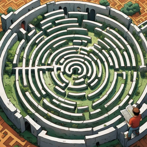 maze,labyrinth,circular puzzle,roundabout,panopticon,stargate,greek in a circle,3d bicoin,time spiral,oval forum,isometric,traffic circle,manhole,fibonacci spiral,roman excavation,spiral,concentric,highway roundabout,circle,sinkhole,Illustration,Paper based,Paper Based 27