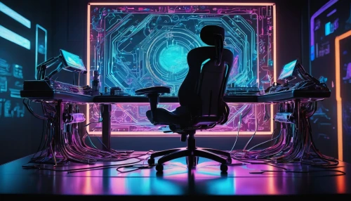 cyberpunk,computer art,cyber,computer,neon human resources,computer desk,new concept arms chair,electro,cyclocomputer,man with a computer,computer room,matrix,throne,trip computer,cinema 4d,compute,cyberspace,girl at the computer,aura,the throne,Illustration,Black and White,Black and White 31