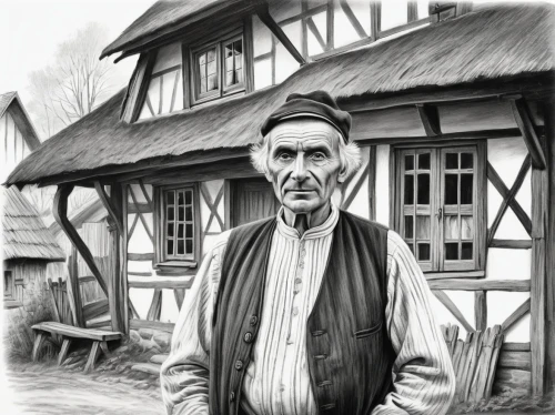 einjähriges silberblatt,rathauskeller,scherhaufa,a carpenter,lerchenberg,zwartnek arassari,timber framed building,pražský krysařík,half-timbered house,elderly man,jrr tolkien,lincoln's cottage,carpenter,lachender hans,gugelhupf,sütterlin,sharpenberg,karrenwiel,buék,thames trader,Illustration,Black and White,Black and White 35