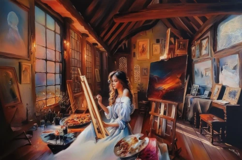 girl in the kitchen,meticulous painting,italian painter,art painting,painter,painting technique,oil painting,photo painting,painting,painter doll,oil painting on canvas,artist,painting work,woman playing,girl studying,fantasy art,mystical portrait of a girl,artist portrait,oil paint,girl with bread-and-butter,Illustration,Paper based,Paper Based 04